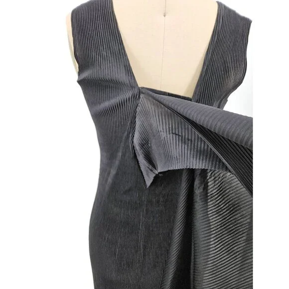 VTG Issey Miyake Black Pleated Maxi Dress Size 4 Attached Jacket Sleeves - Picture 10 of 15